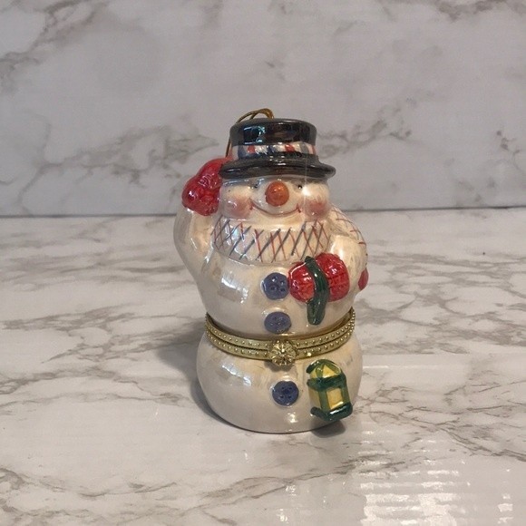 Holiday Mr Christmas Porcelain Snowman Hinged Music Box Animated